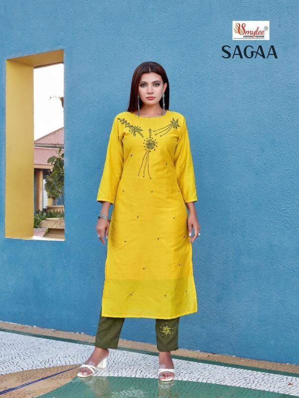 Smylee Sagaa Designer Rich Look Silk Kurti With Bottom